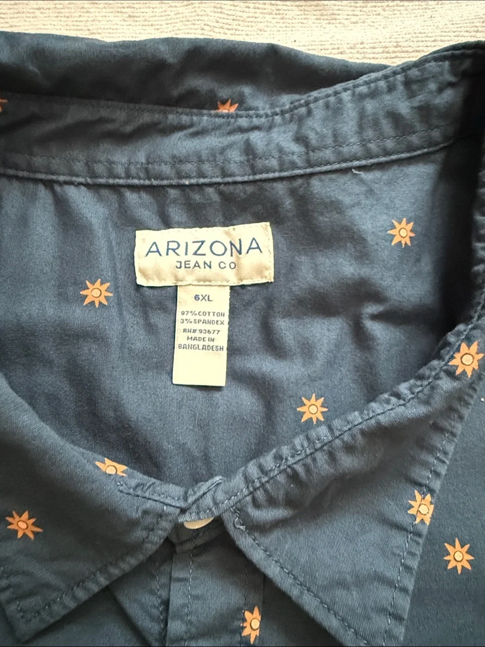 Arizona Jean Company Navy Short-Sleeve Button-Up with Orange Star Print